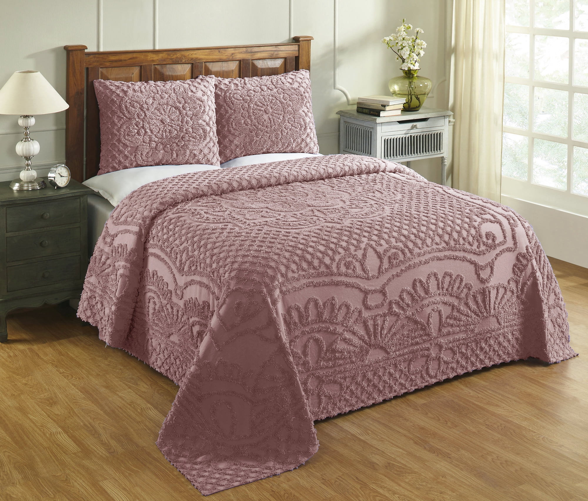 Better Trends Trevor Medallion Design, Full/Double Bedspread Set, 100% Cotton Tufted, Machine Washable, Pink