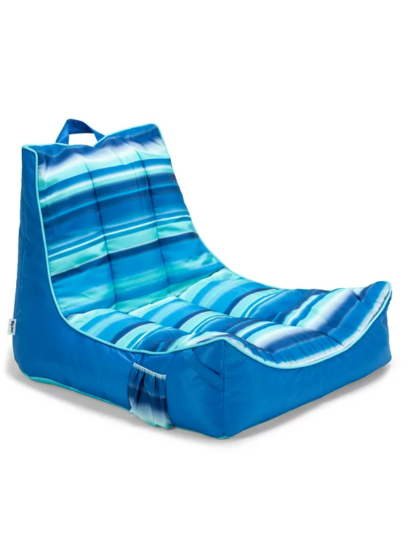 Big Joe Captain's Float No Inflation Needed Pool Lounger with Drink Holder, Blurred Blue Double Sided Mesh, Quick Draining Fabric, 3 feet