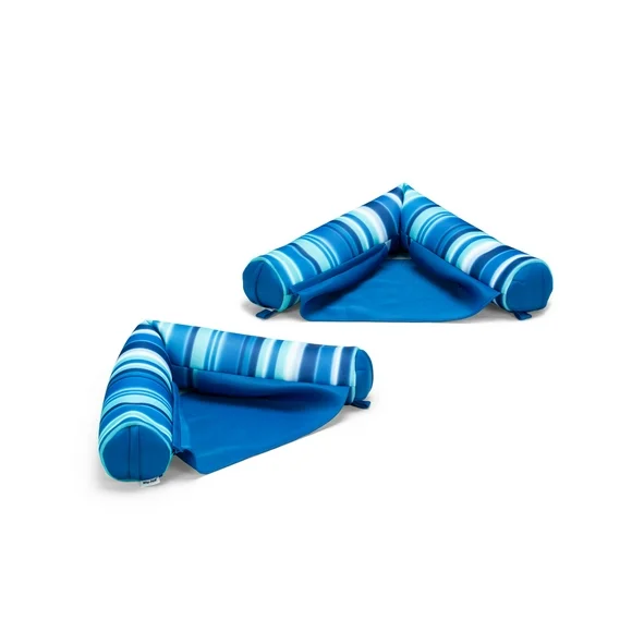 Big Joe Noodle Sling 2 Pack No Inflation Needed Pool Seat with Armrests, Blurred Blue Stripe Double Sided Mesh, 3ft