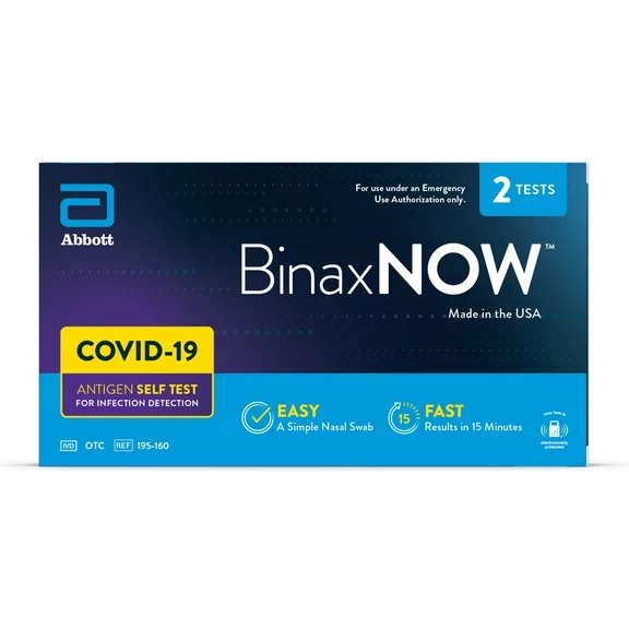BinaxNOW COVID‐19 Antigen Self Test, 1 Pack, 2 Tests Total, Reliable Test with 15-Minute Results, Detects Multiple COVID-19 Variants, Same Technology Doctors Use to Test for COVID-19