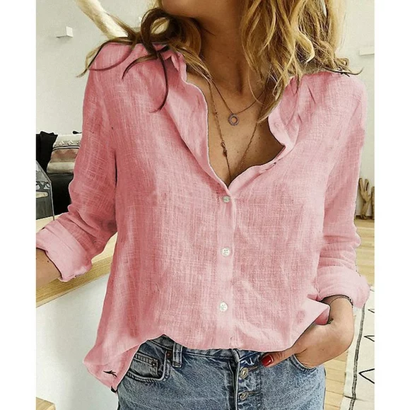 Black and Friday Deals Women's Plain Casual Loose Long-Sleeved Linen Shirt Christmas Decorations on Clearance