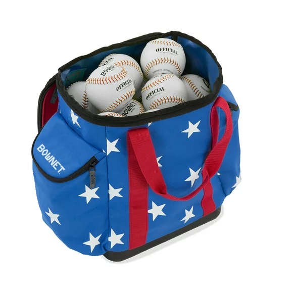 Bownet Softball & Baseball Ball Bag - Holds 560 Baseballs and 24 Softballs - Sports Coaches Equipment Bag & Organizer (13" x 8" x 16", USA), Black