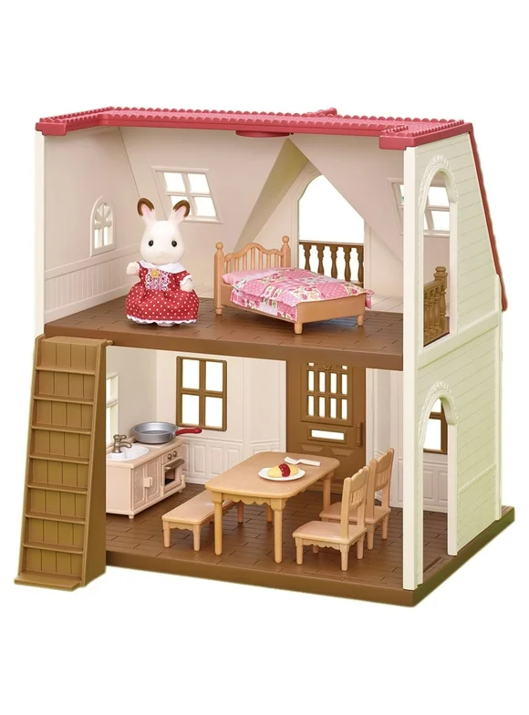 Calico Critters Red Roof Cozy Cottage, Dollhouse Playset with Figure, Furniture and Accessories
