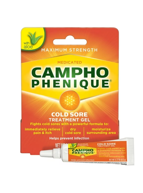Campho Phenique Cold Sore and Fever Blister Treatment for Lips, Maximum Strength Provides Instant Relief, Original Gel Formula, 0.23 Oz.