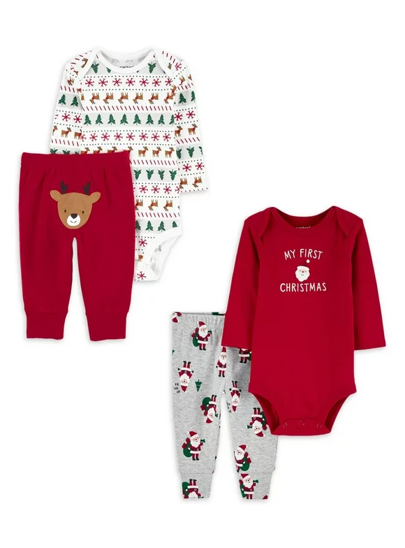 Carter's Child of Mine Baby Unisex, Christmas Bodysuit and Pants Set, 4-Piece, Sizes Preemie-12 Months