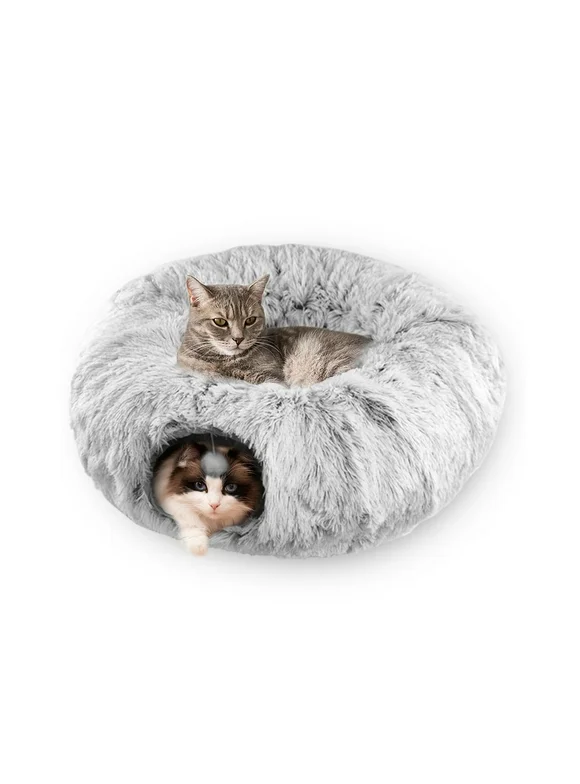 Cat Tunnel Bed Peekaboo Cat Cave Cat Tunnel Toy - Winter Warm Foldable Plush Bed for Cats - Multifunctional Design Detachable and Non-slip Bottom Cat Lovers