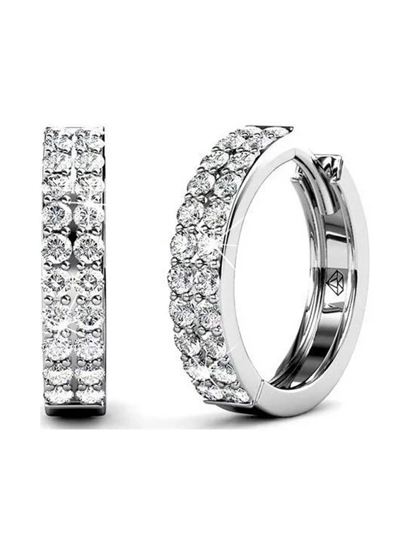 Cate & Chloe Alice 18k White Gold Plated Silver Hoop Earrings with Crystals | Beautiful Classic Round Cut Diamond Crystal Cluster Fashion Hoops Earring Set