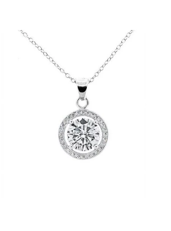 Cate & Chloe Blake 18k White Gold Plated Silver Halo Necklace | CZ Crystal Necklace for Women, Gift for Her