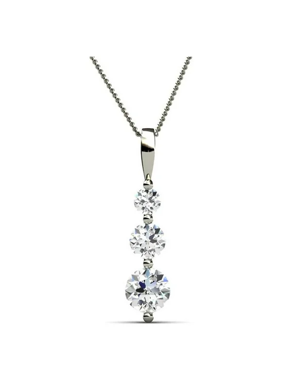 Cate & Chloe Willow 18k White Gold 3-Stone Pendant Necklace, Women's 18k White Gold Plated Necklace with Swarovski Crystals, 3 Beautiful Sparkling Crystal Stones Silver Drop Necklace for Women