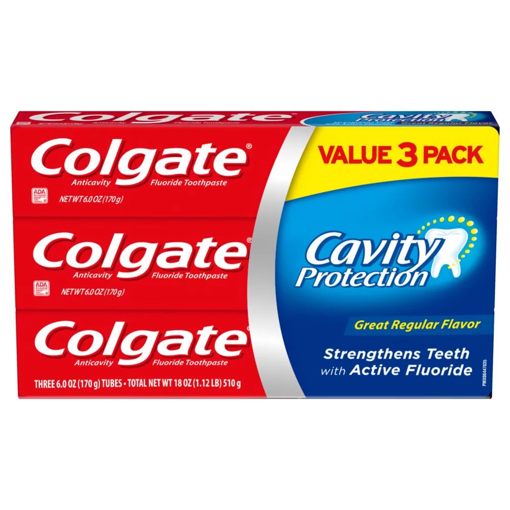 Colgate Cavity Protection Toothpaste with Fluoride, Great Regular Flavor - 6 Ounce (3 pack)