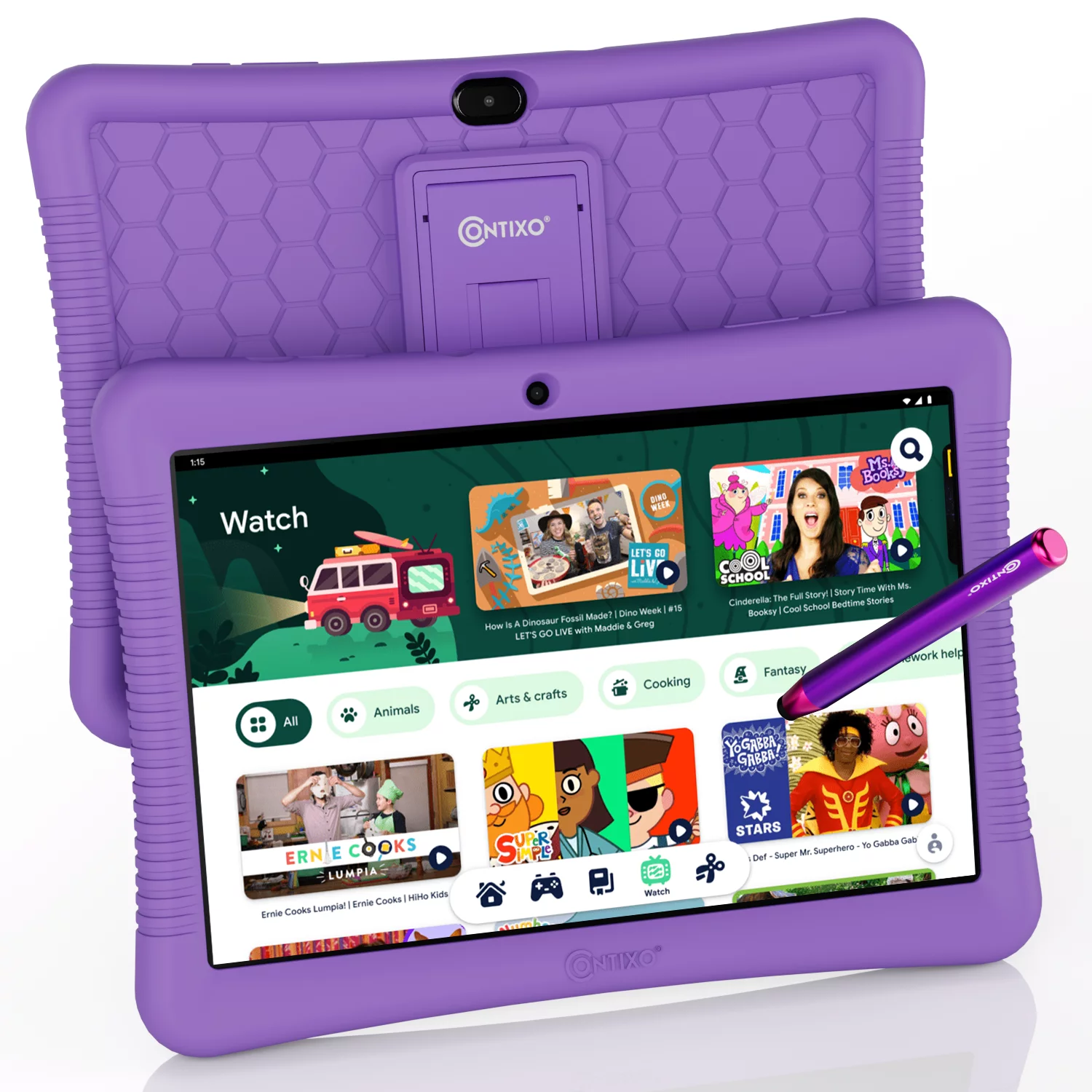 Contixo 10 Inch Kids Tablet with $150 Value Educator Approved Apps, Eye Protection, Faster System and Large Storage, Protective Case with Kickstand and Stylus, K102 Purple
