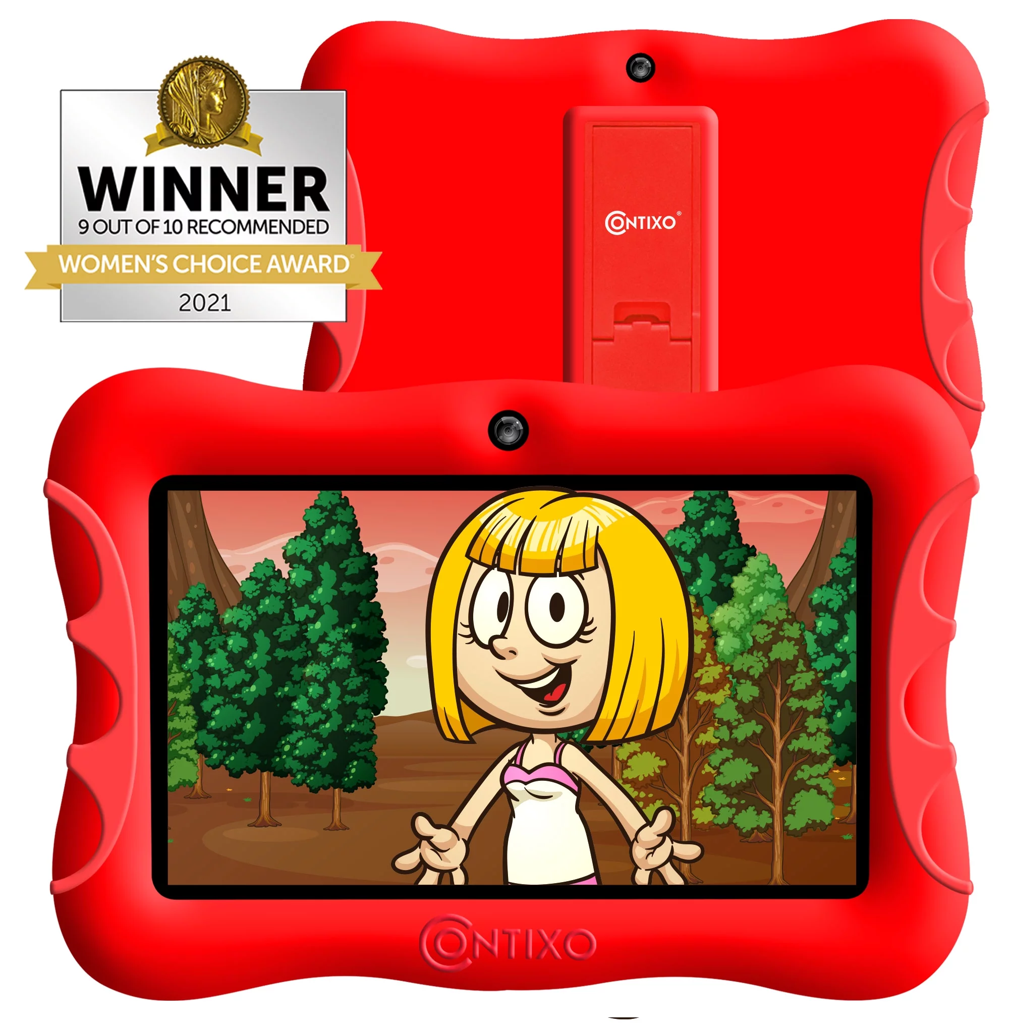 Contixo 7&quot; Kids Tablet V8-3 Android with WiFi Camera 16GB Learning Tablet for Toddlers Children Kids Place Parental Control Pre installed 20+ Education Apps w/Kid-Proof Protective Case (Red)