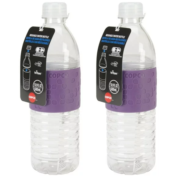 Copco Hydra Sports Water Bottle Non Slip Sleeve BPA Free 16.9 Oz 2 Pack, Purple