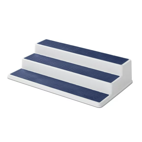 Copco Non-Skid 3-Tier Spice Pantry Cabinet Storage and Organizer, 15-inch, White/Blue