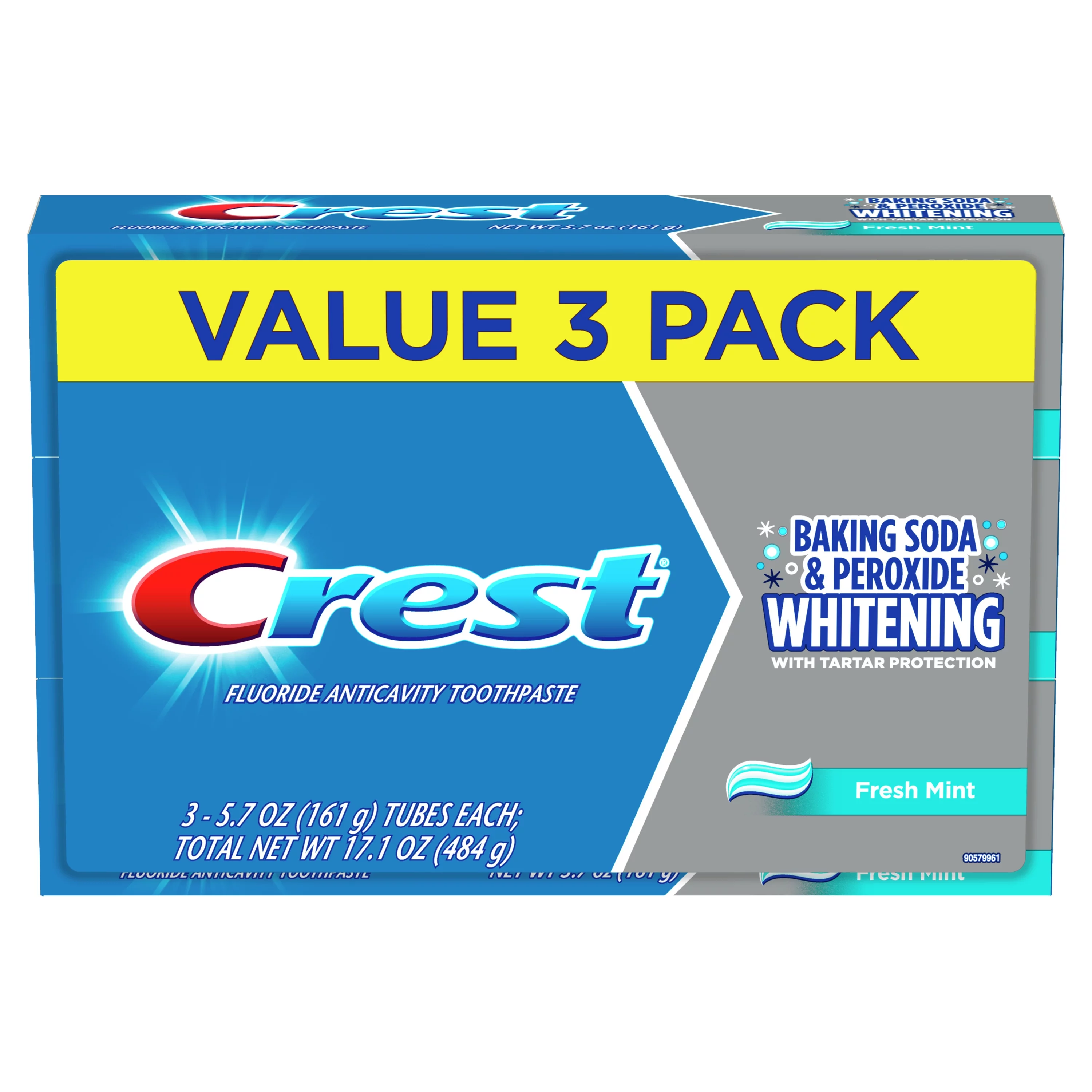 Crest Plus Baking Soda & Peroxide Whitening Toothpaste, Fresh Mint, 5.7 oz, Pack of 3