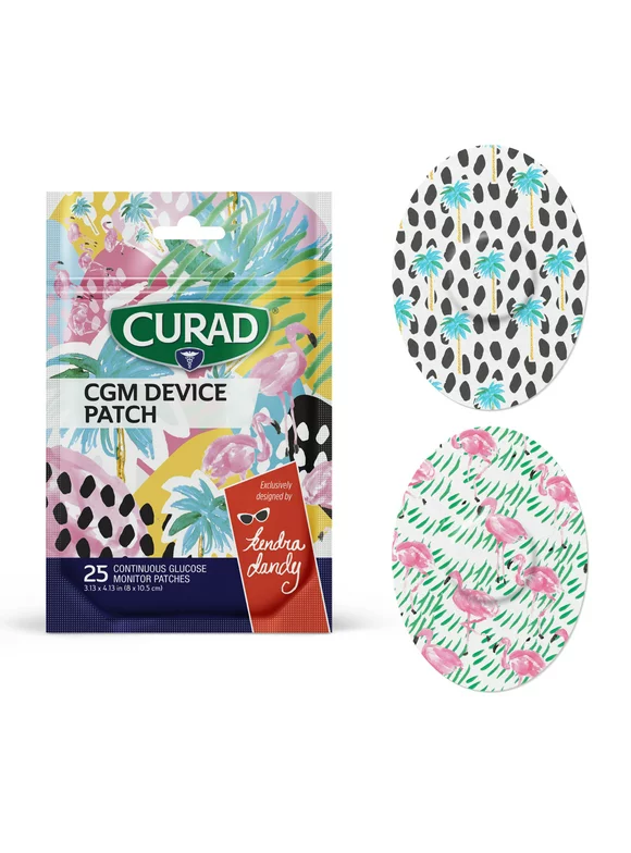 Curad Continuous Glucose Monitor Patches, Flamingos & Palm Trees, 25 Ct