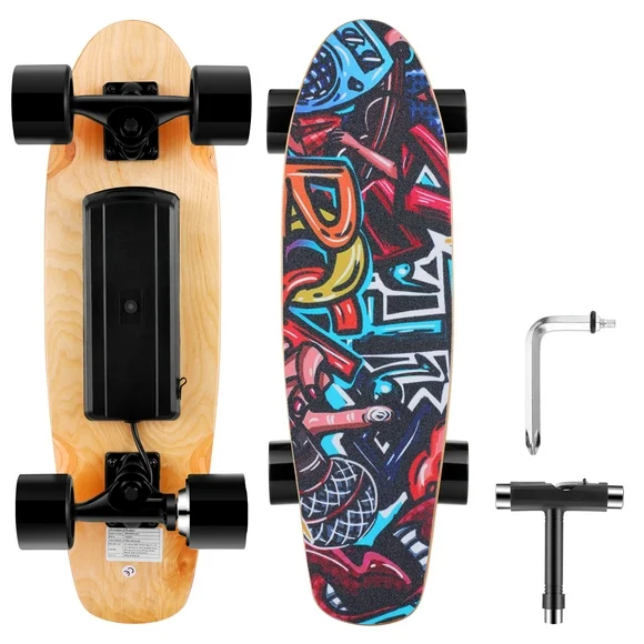 DEVO Electric Skateboard with Wireless Remote Control, 350W, Max 12.4 MPH, 7 Layers Maple E-Skateboard, 3 Speed Adjustment for Adults, Teens, and Kids, Black