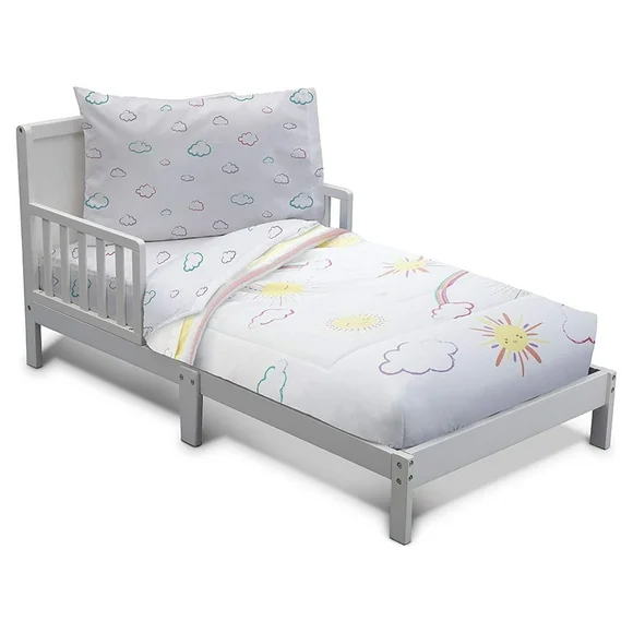 Delta Children 4-Piece Girls Toddler Bedding Set Collection | Includes: Fitted Sheet, Flat Top Sheet w/ Elastic Bottom, Fitted Comforter w/ Elastic Bottom, Pillowcase | Sunshine| Multi Color
