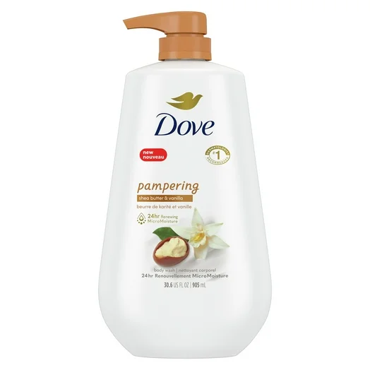 Dove Pampering Long Lasting Gentle Women's Body Wash All Skin Type, Shea Butter & Vanilla, 30 fl oz