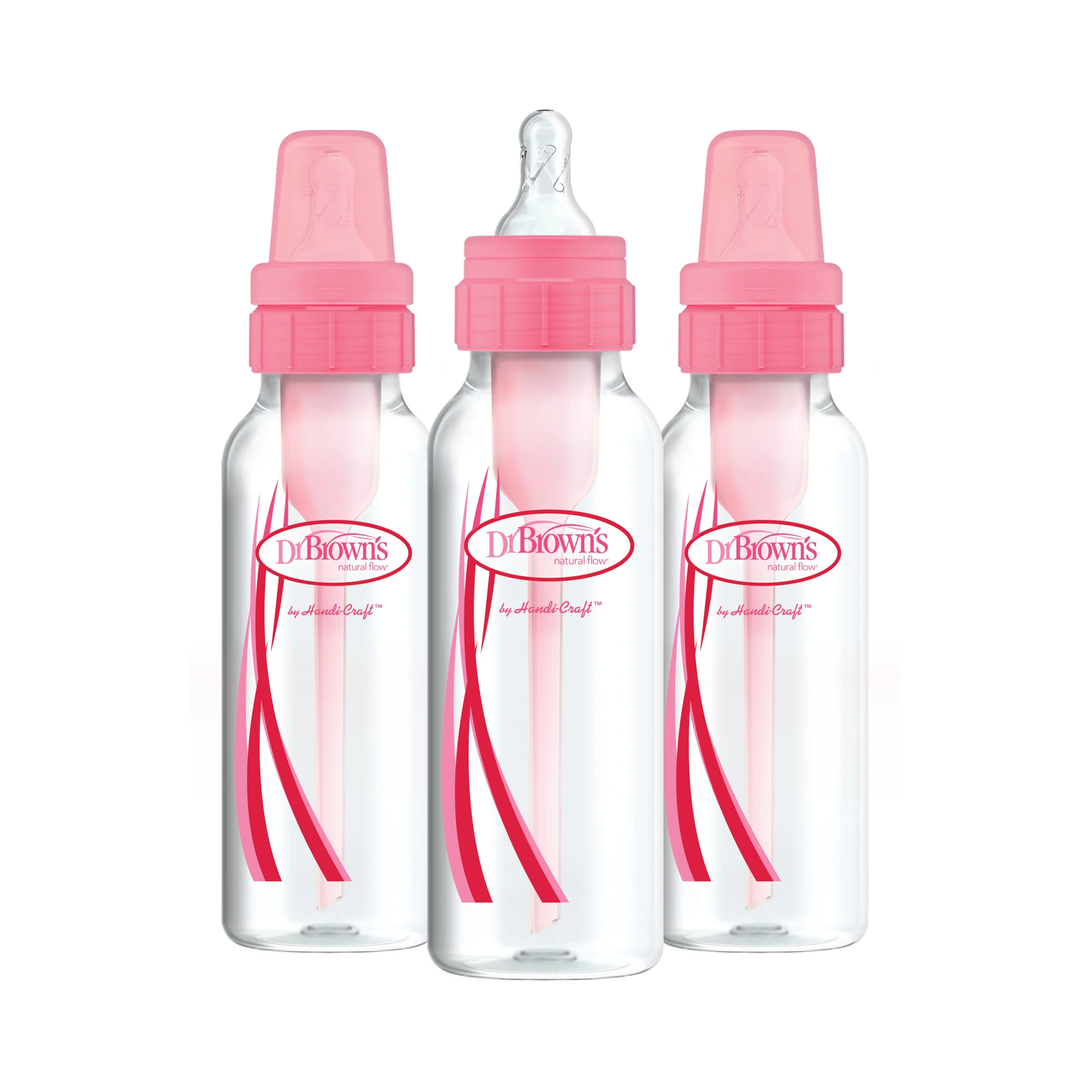 Dr. Brown's Natural Flow Anti-Colic Baby Bottles -Pink - 8oz - 3-Pack
