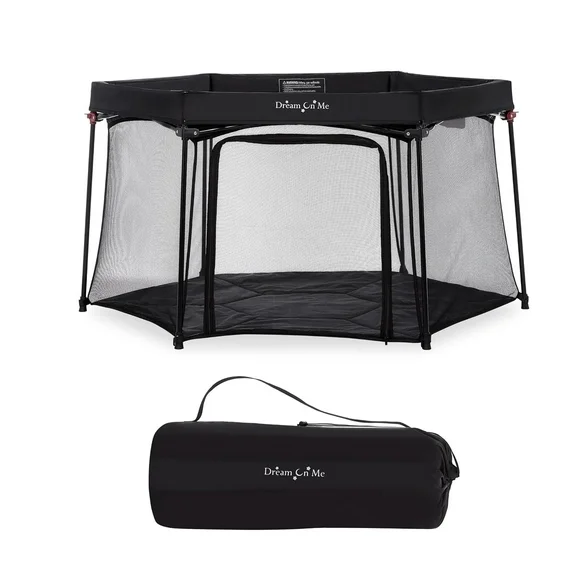 Dream On Me Onyx Playpen in Black, Baby Playpen, Portable and Lightweight, Playpen for Babies and Toddler - Comes with A Comfortable Padded Floor Black Playard
