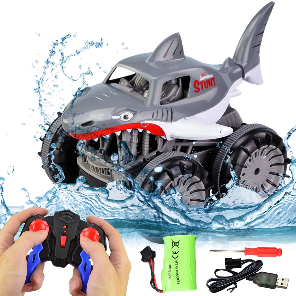 Eccomum Remote Control Car, Amphibious Rc Cars RC Boat Shark Toy, 4WD Off Road Car Stunt 2.4GHz Land Water 2 in 1 Monster Truck for Boys Kids