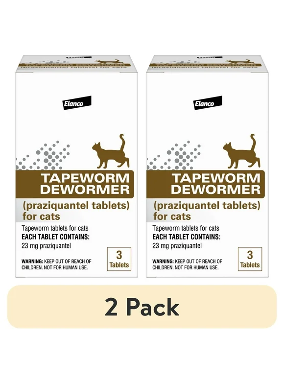 (2 pack) Elanco Tapeworm Removal Dewormer for Cats, 3 Tablets Praziquantel