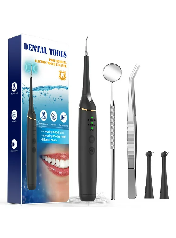 Electric Dental Calculus Remover, Tooth Cleaner Portable Sonic Tartar Plaque Stain Remover for Teeth Cleaning Tools Kit, Safe for Both Adult Kids (Black)