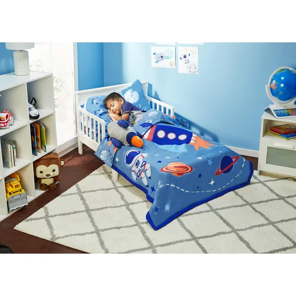 Everyday Kids 4 Piece Bedding Sets, Toddler Bed with Comforter, Top Flat Sheet, Fitted Bottom Sheet, Pillowcase