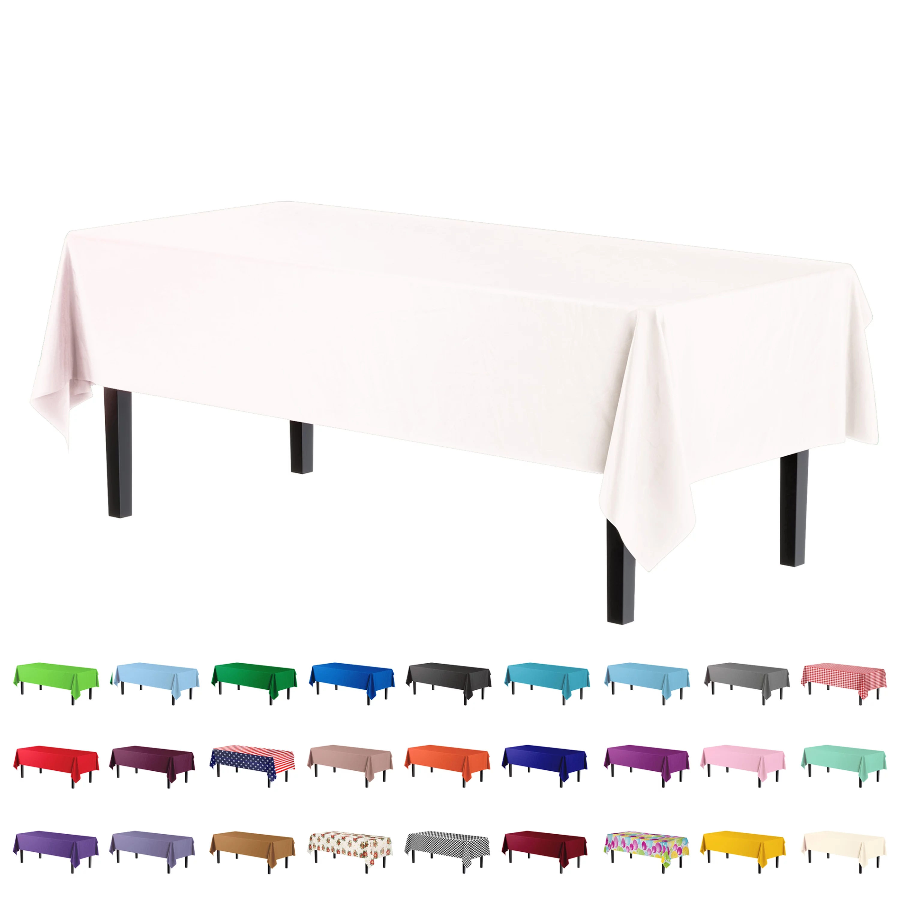 Exquisite White Plastic Tablecloth Cover - 54" x 108" - Heavy Duty - Disposable - Single Count