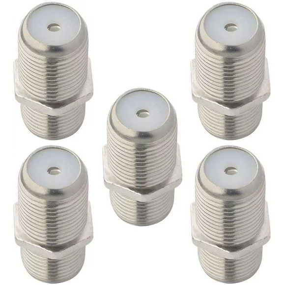 F-Type RF Coaxial Connectors RG6 Adapter F Female To F Female Antenna Connector Female To Female Coaxial Connector F Type Jack (Hole) Cable Connector for TV Antenna, Nickel Plated Pack of 2