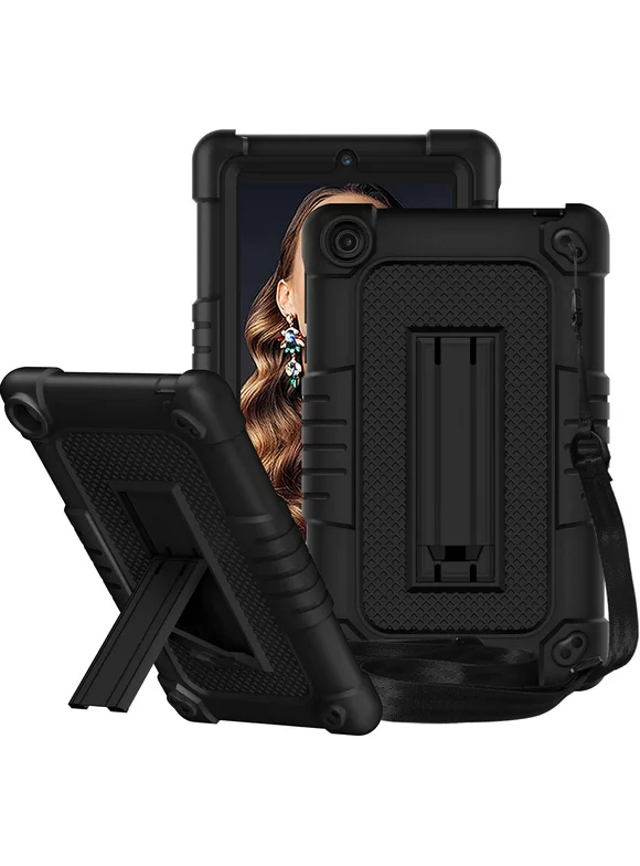 FIEWESEY Case for DX Daily Store ONN 7 Inch Gen 3 2022 Tablet(Model:100071481),Shockproof Kids Friendly Rugged Case with Shoulder Strap & Stand Cover for DX Daily Store Onn 7 Inch 3nd Gen 2022 Tablet(Black/Black)
