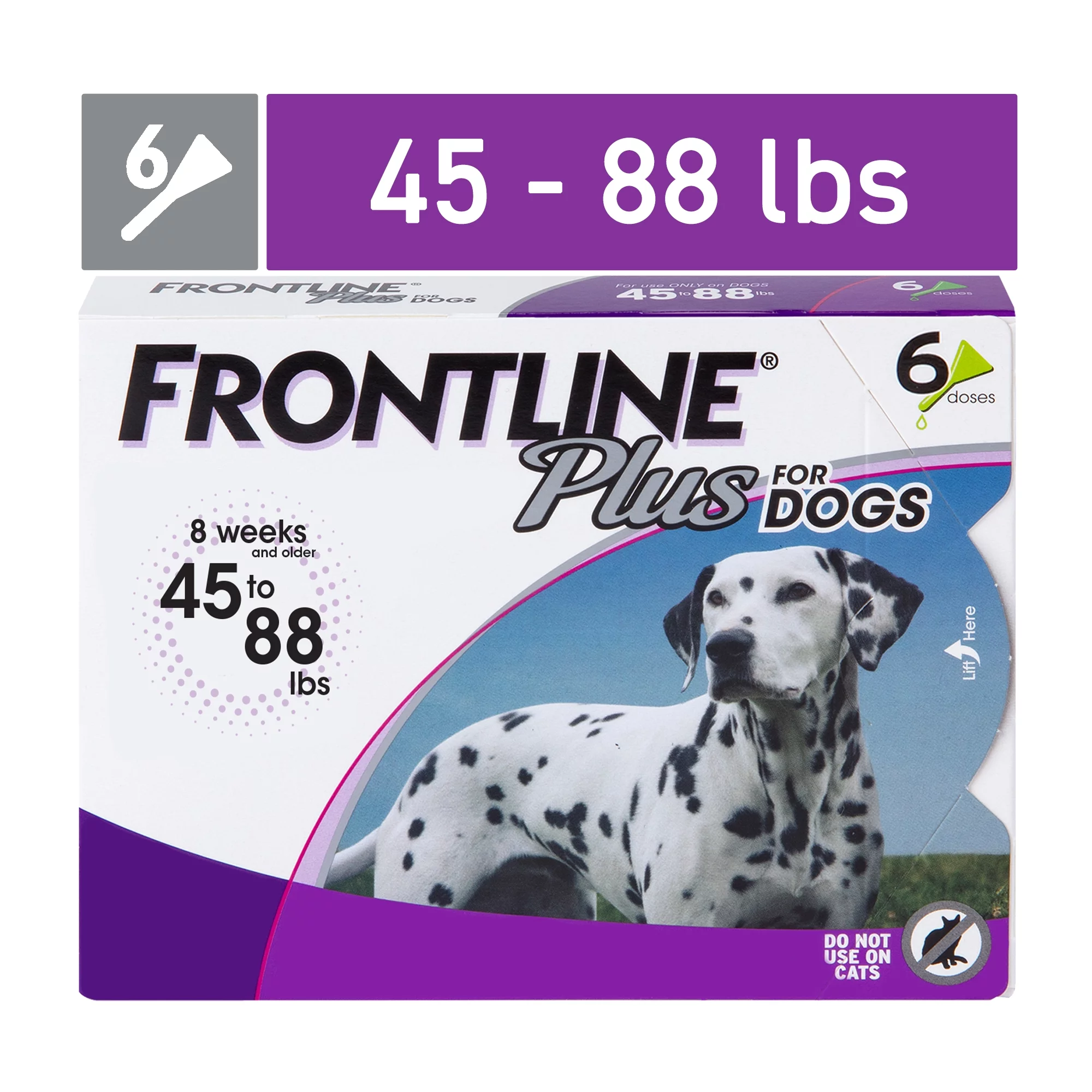FRONTLINE® Plus for Dogs Flea and Tick Treatment, Large Dog, 45-88 lb, Purple Box, 6 CT
