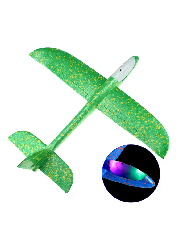 Flying Glider Planes With Flash LED Light 18.9" Foam Flight Mode Throwing Air Plane Aerobatic Airplane Outdoor Sport Game Toys Gift for Kids 3 4 5 6 7 Year Old Boy Blue/Green/Red