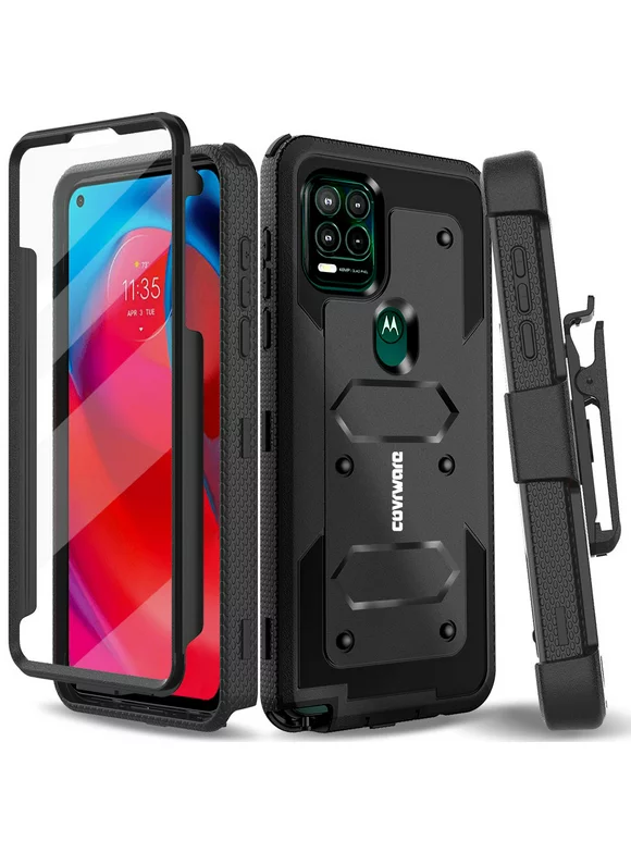 For Moto G Stylus 5G (2021 Released) Covrware Aegis Series Case, Full-Body Rugged Dual-Layer Shockproof Protective Swivel Belt-Clip Holster Cover with Built-in Screen Protector, Kickstand, Black