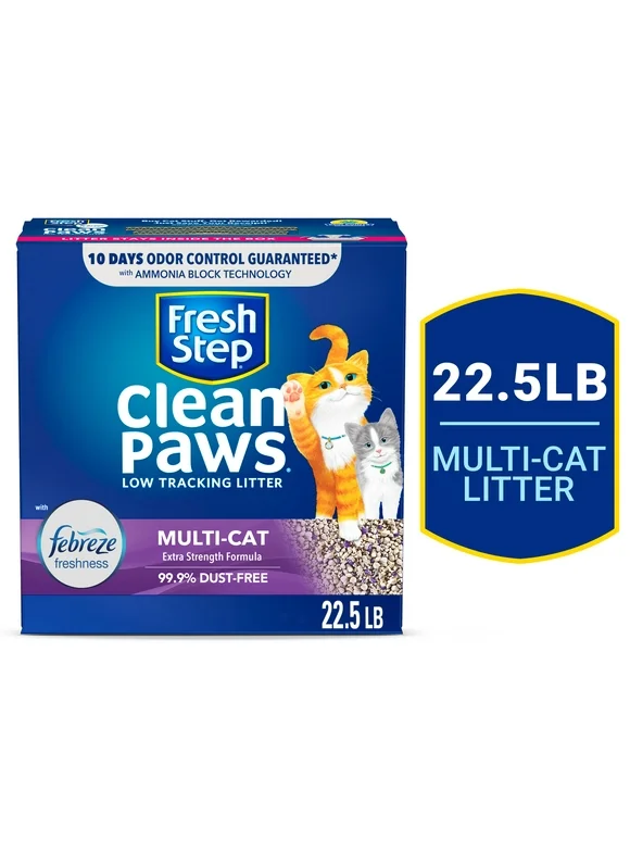 Fresh Step Clean Paws Multi-Cat Scented Litter with Febreze, Clumping Cat Litter, 22.5 lb