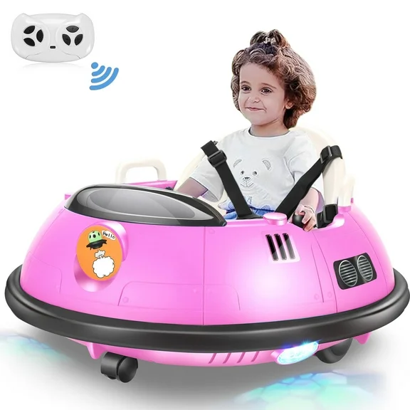 Funcid 12V Bumper Car Ride on with Remote Control, Kids Electric Baby Bumper Car for Toddlers, Toys for 1.5- 5 Girls Boys W/ 5-Point Seat Belt, 3-Speeds, Pink