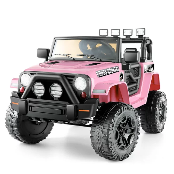 Funcid Ride on Truck Car, Kids 12V Electric Ride on Toys with Parent Remote Control, Spring Suspension, Bluetooth Music, LED Lights - Pink