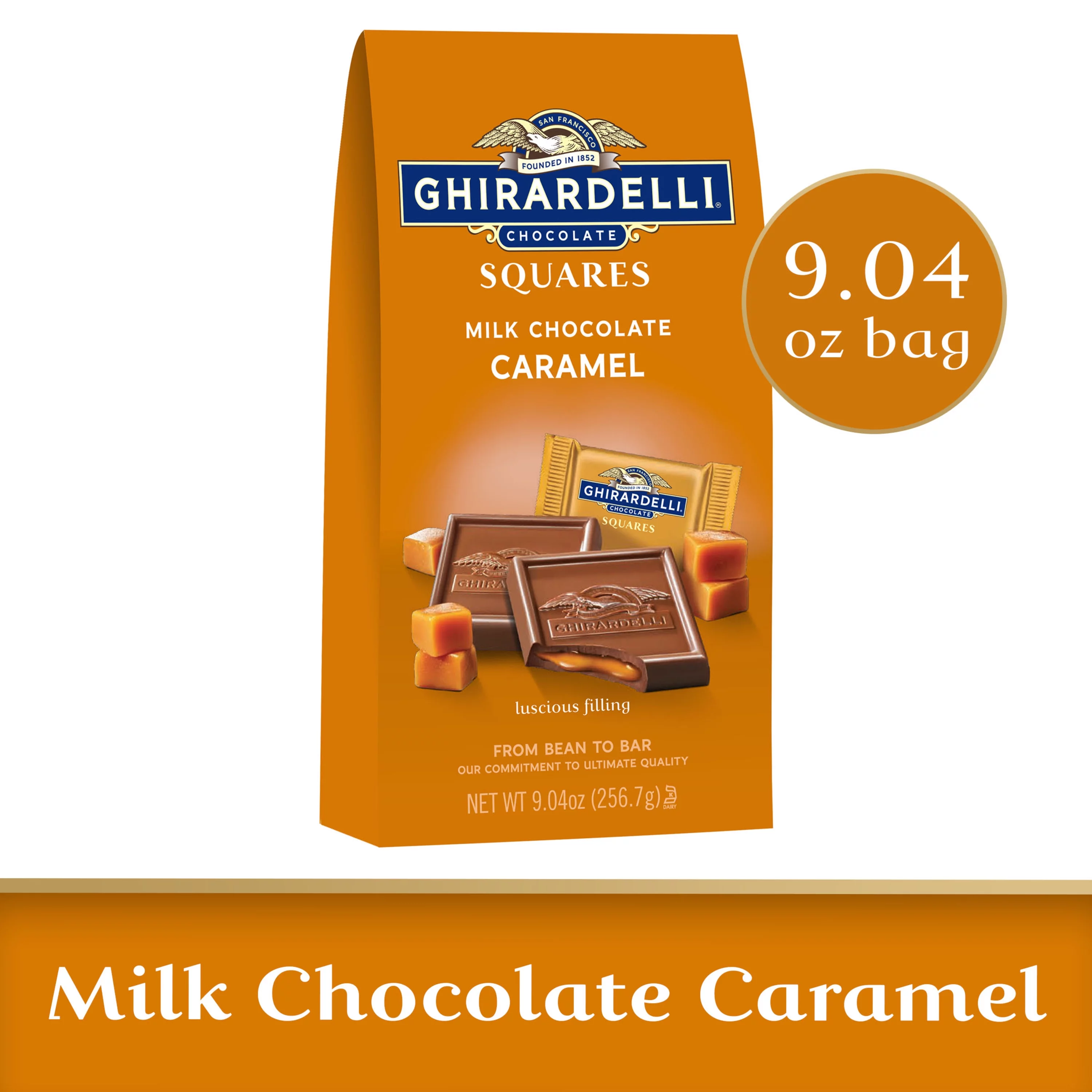 GHIRARDELLI Milk Chocolate Squares with Caramel Filling for Valentine’s Day Candy Gifts, 9.04 oz Bag