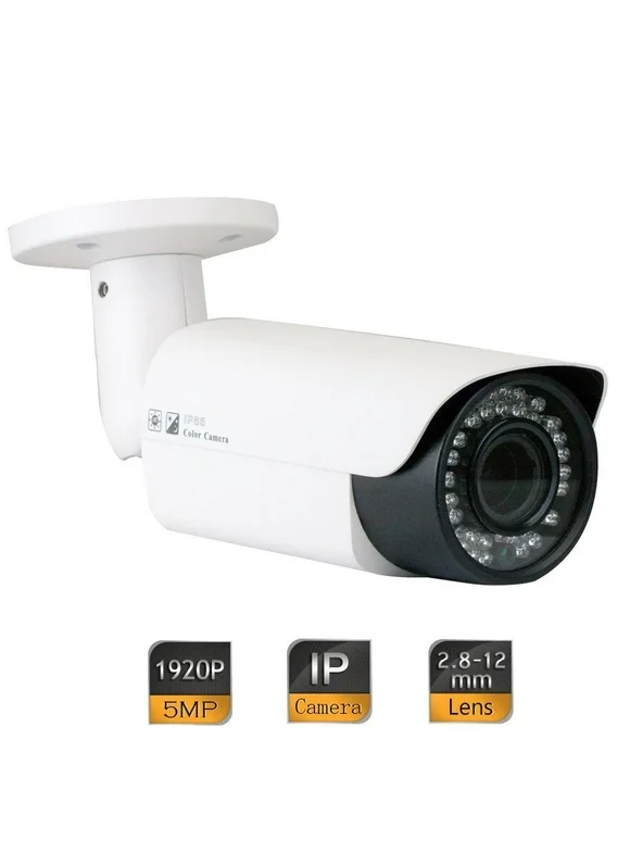 GW Security 5MP Super HD 1920p Outdoor/Indoor 2.8-12mm Vari-Focal Zoom Lens Bullet PoE IP Camera