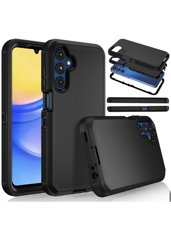 Galaxy A15 5G Case, Defender Phone Case For Samsung Galaxy A15 5G 6.5",Takfox Heavy Duty Shockproof Rugged Rubber Full Body Protective, 3 in 1 Hybrid Bumper Sturdy Hard Cover (Black)