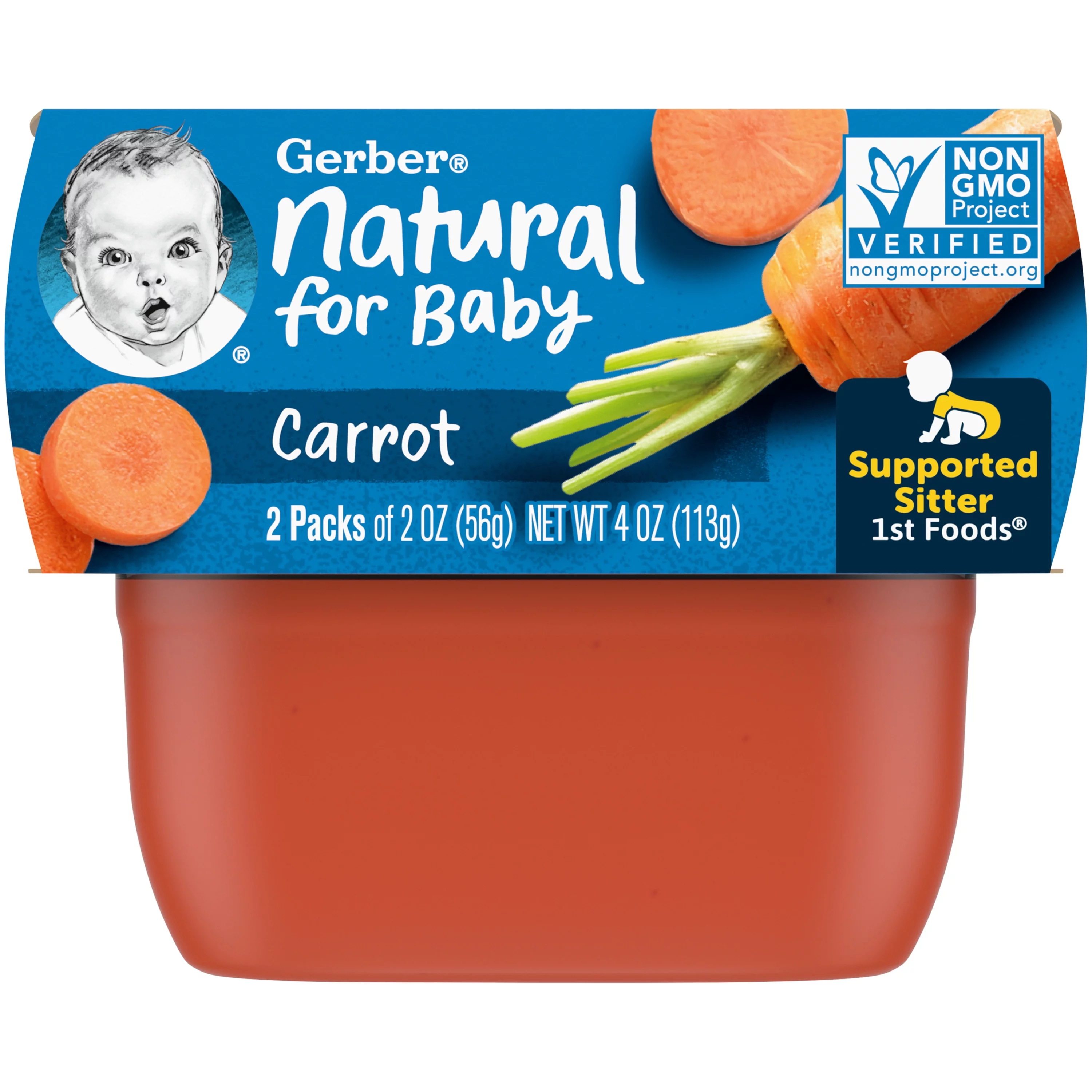 Gerber 1st Foods Natural for Baby Baby Food, Carrot, 2 oz Tubs (16 Pack)