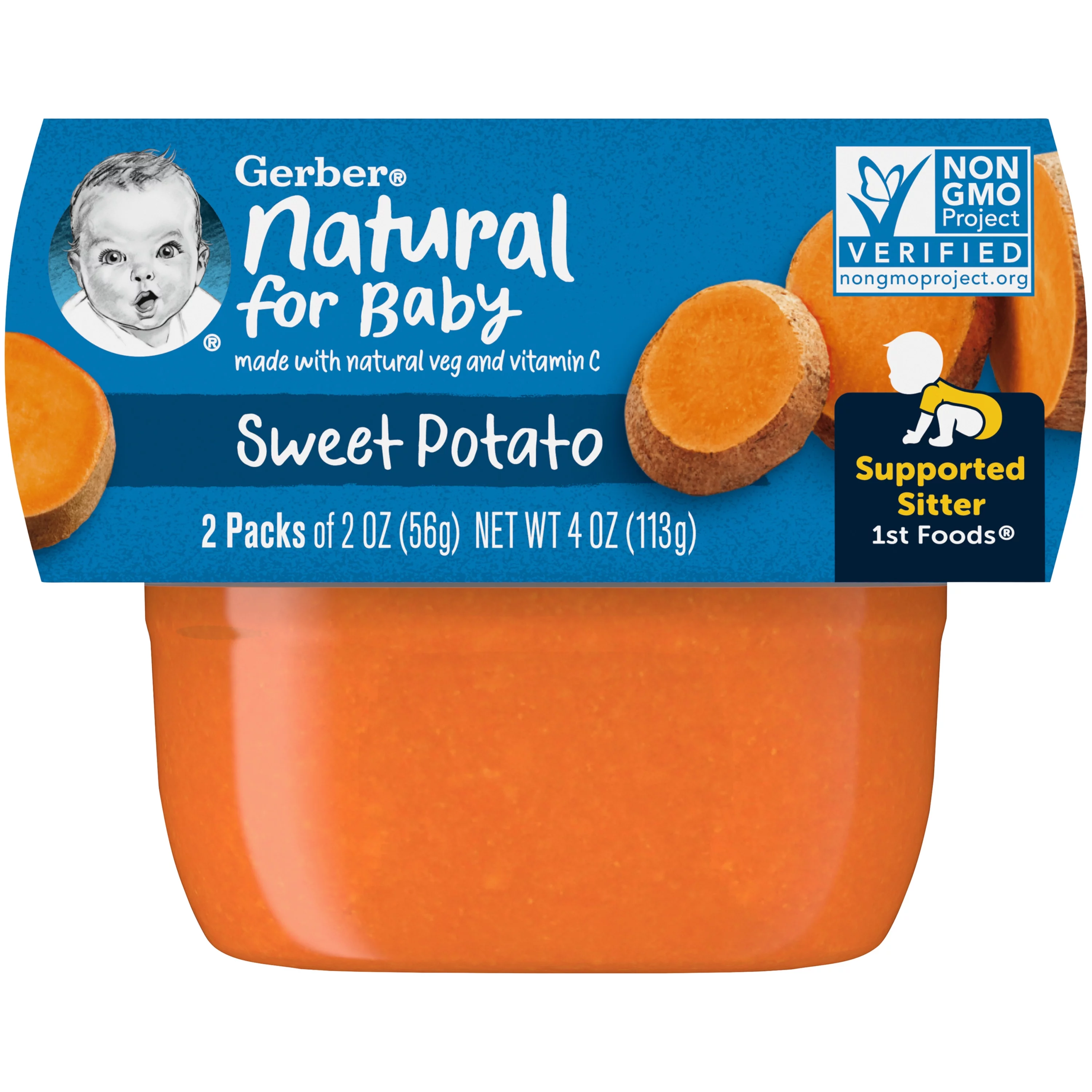 Gerber 1st Foods Natural for Baby Baby Food, Sweet Potato 2 oz Tubs (16 Pack)