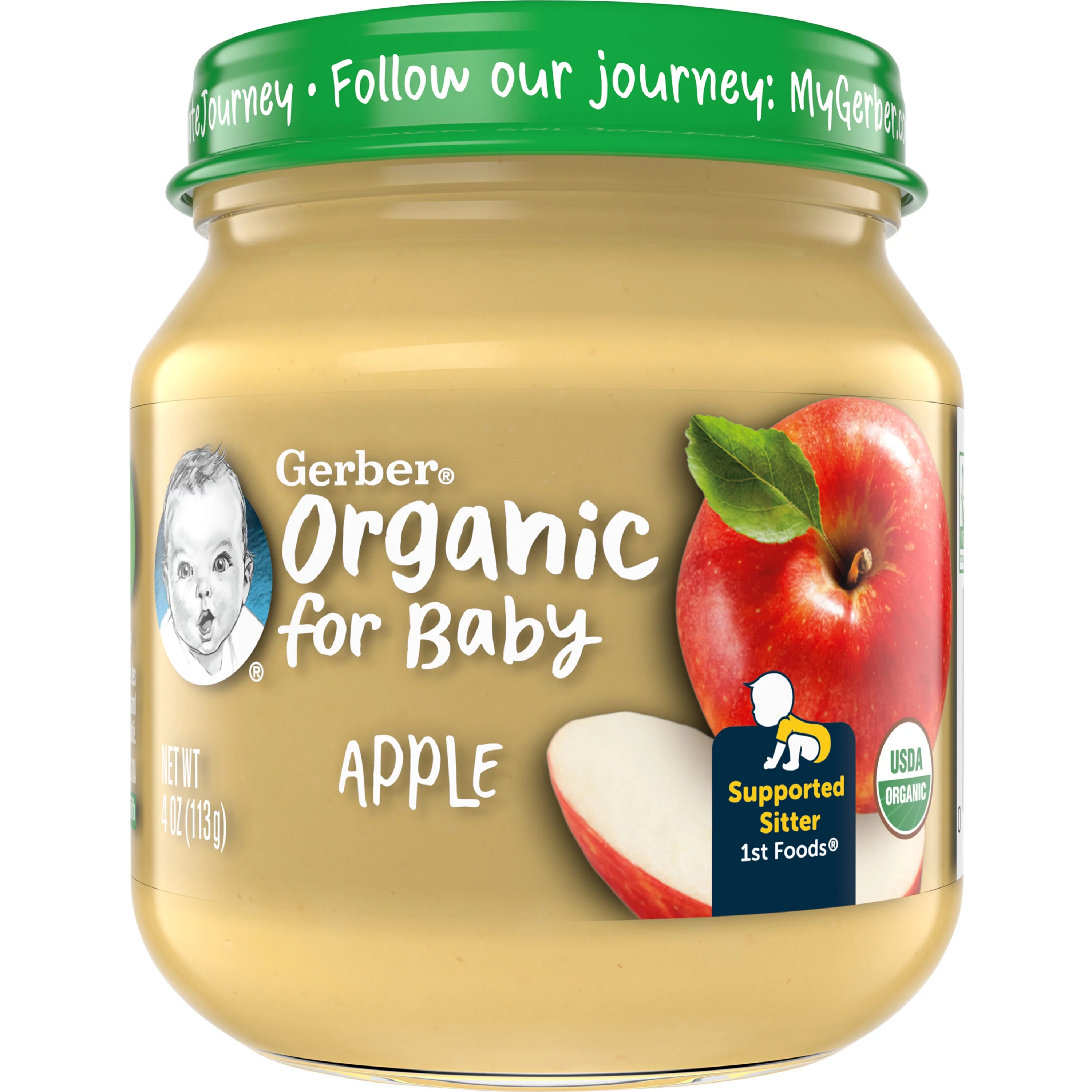 Gerber 1st Foods Organic for Baby Baby Food Apple, 4 oz Jar (10 Pack)