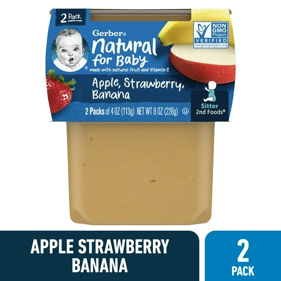Gerber 2nd Foods Natural for Baby Baby Food, Apple Strawberry Banana, 4 oz Tubs (2 Pack)