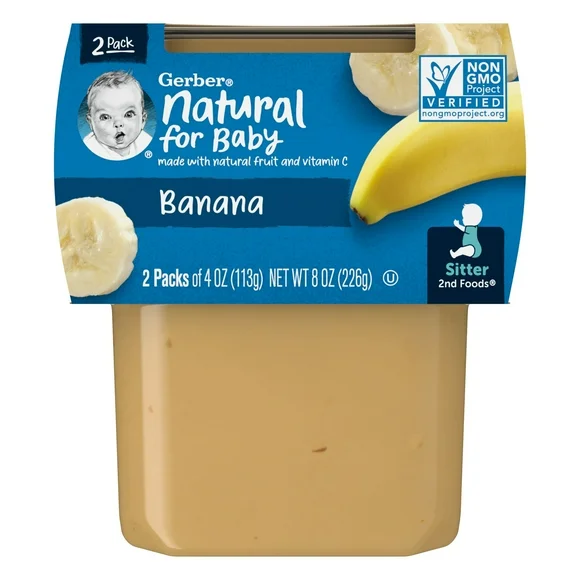 Gerber 2nd Foods Natural for Baby Baby Food, Banana, 4 oz Tubs (2 Pack)