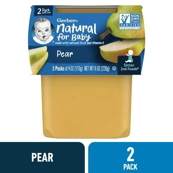 Gerber 2nd Foods Natural for Baby Baby Food, Pear, 4 oz Tubs (2 Pack)