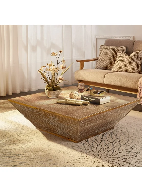 Gexpusm Farmhouse Coffee Table, Square, with Storage,Rustic Mid-Century Wooden Coffee Table,35 "L x 14 "H,Oak