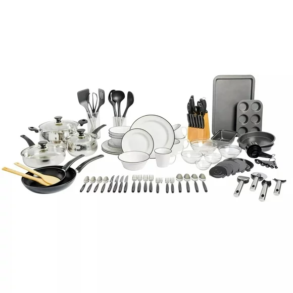 Gibson Home 95-Piece Complete Kitchen in a Box Essential Combo Starter Kit - Black