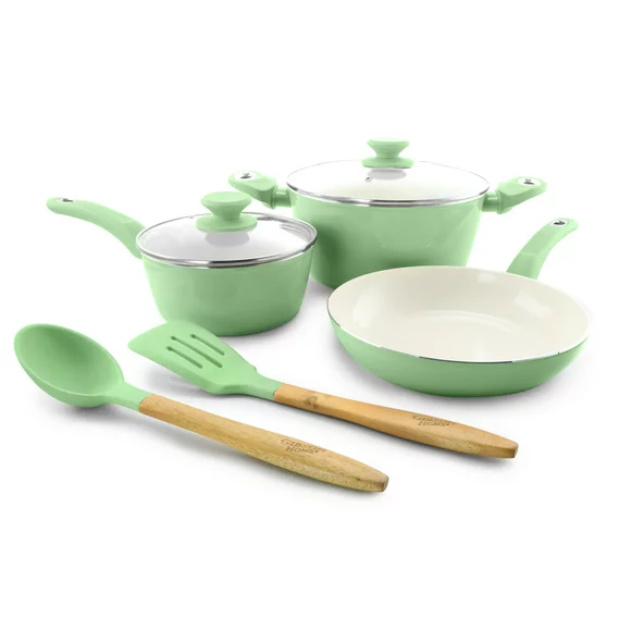 Gibson Town Market Square 7 Piece Non-stick Enameled Essential Cookware and Cooking Utensil Set